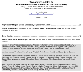 Taxonomic Updates to The Amphibians and Reptiles of Arkansas (2004)